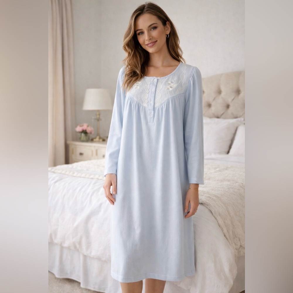 Miss Elanie Night Gown Pajamas M Medium Blue NWT CuddleKnit NEW